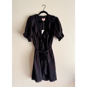 Show Me Your Mumu Black Marissa Ruffle Trim V Neck Mini Dress XL NWT Voile Edgy